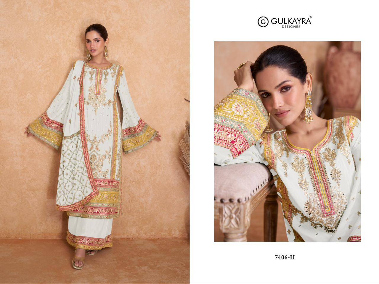 Vedika Colour Edition By Gulkayra Designer 7406-G To 7406-H Series Beautiful Suits Colorful Stylish Fancy Casual Wear & Ethnic Wear Chinnon Dresses At Wholesale Price