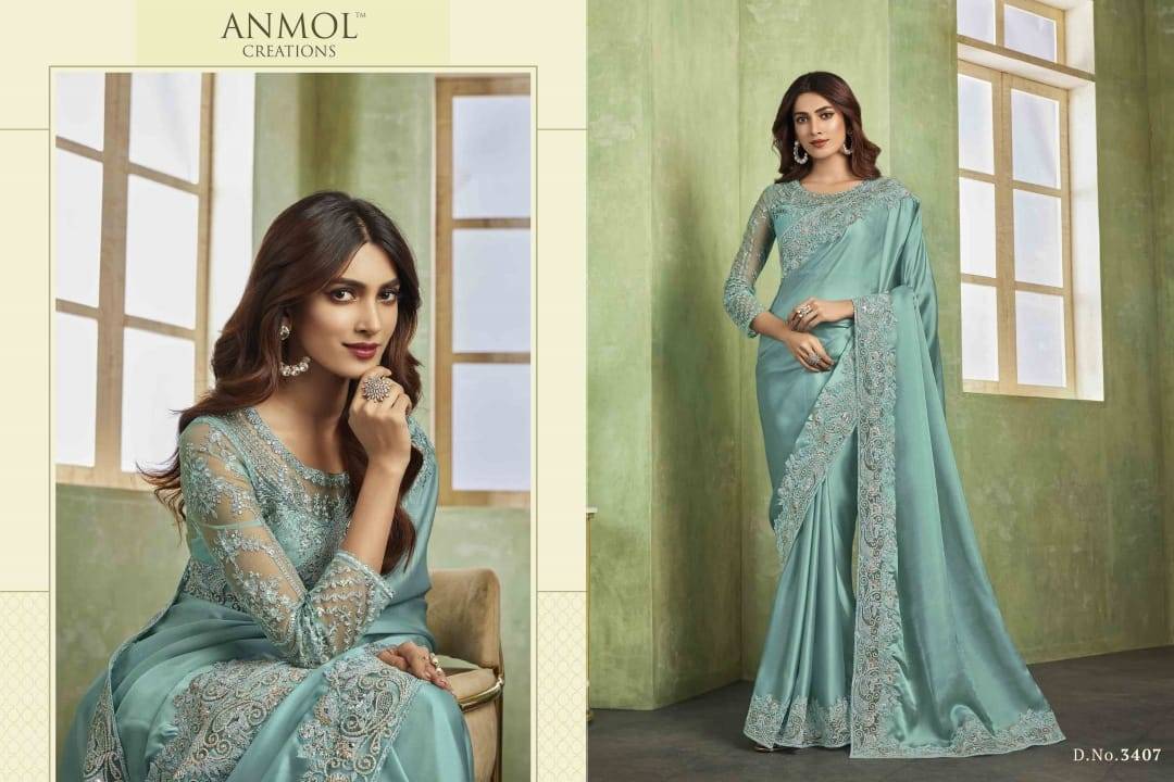 Shades Vol-8 By Anmol Creation 3401 To 3416 Series Indian Traditional Wear Collection Beautiful Stylish Fancy Colorful Party Wear & Occasional Wear Silk/Chifoon/Satin Sarees At Wholesale Price