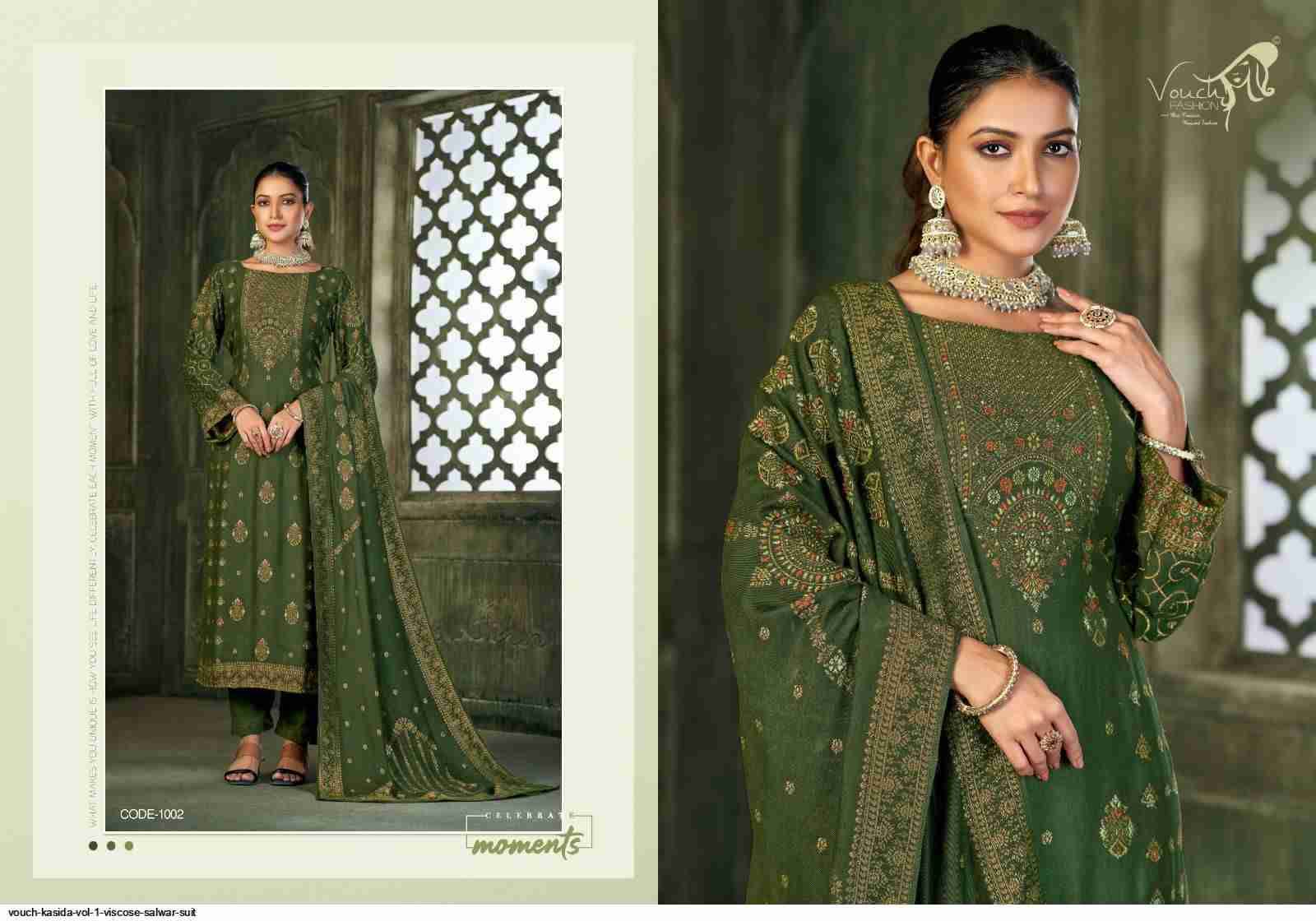 Kasida Vol-1 By Vouche 1001 To 1004 Series Festive Suits Beautiful Fancy Colorful Stylish Party Wear & Occasional Wear Viscose Pashmina Print Dresses At Wholesale Price
