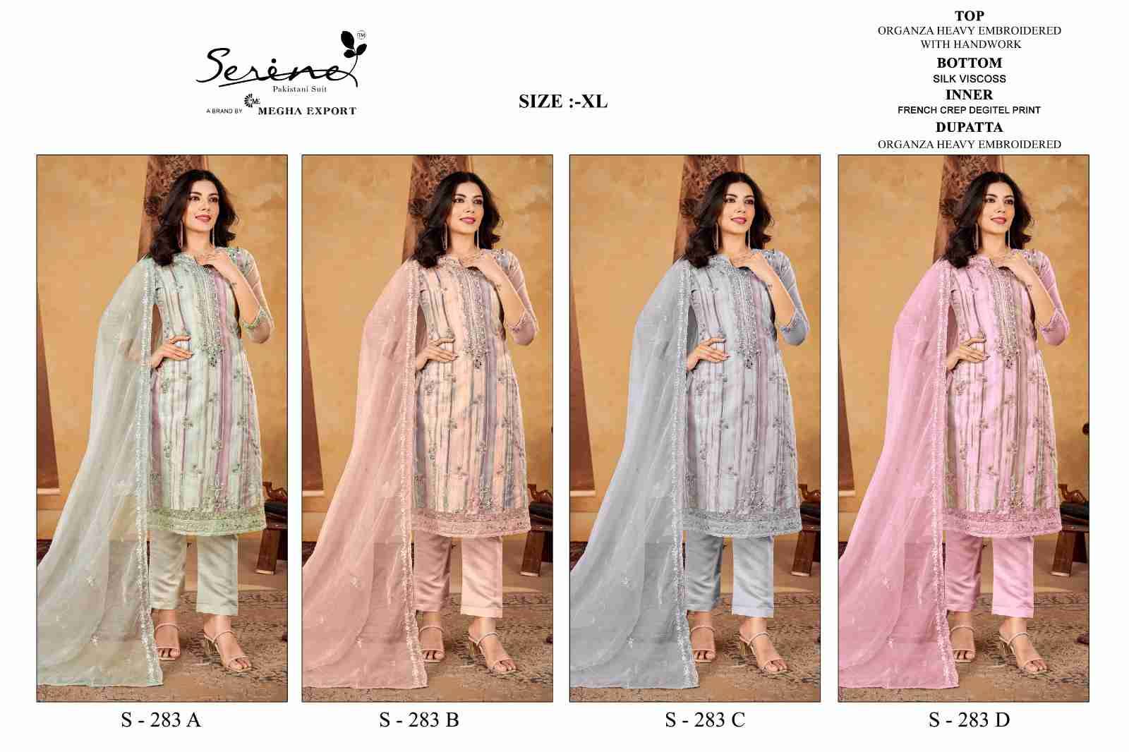 Serene Hit Design S-283 Colours By Serene S-283-A To S-283-D Series Designer Pakistani Suits Beautiful Fancy Colorful Stylish Party Wear & Occasional Wear Organza Embroidered Dresses At Wholesale Price