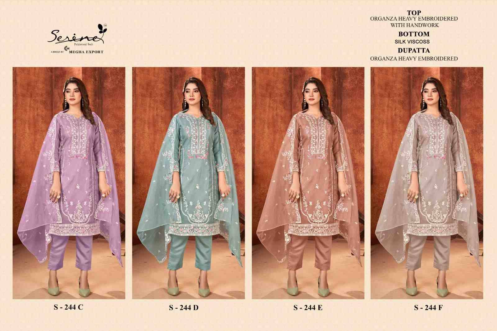 Serene Hit Design S-244 Colours Vol-2 By Serene S-244-E To S-244-H Series Designer Pakistani Suits Beautiful Fancy Colorful Stylish Party Wear & Occasional Wear Organza Embroidered Dresses At Wholesale Price