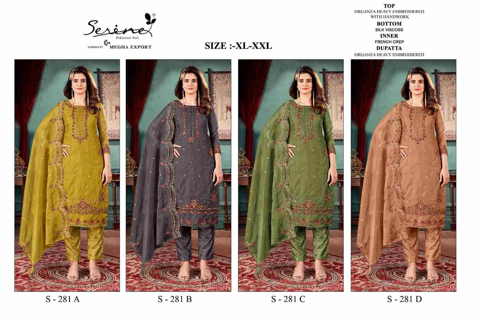 Serene Hit Design S-281 Colours By Serene S-281-A To S-281-D Series Designer Pakistani Suits Beautiful Fancy Colorful Stylish Party Wear & Occasional Wear Organza Embroidered Dresses At Wholesale Price