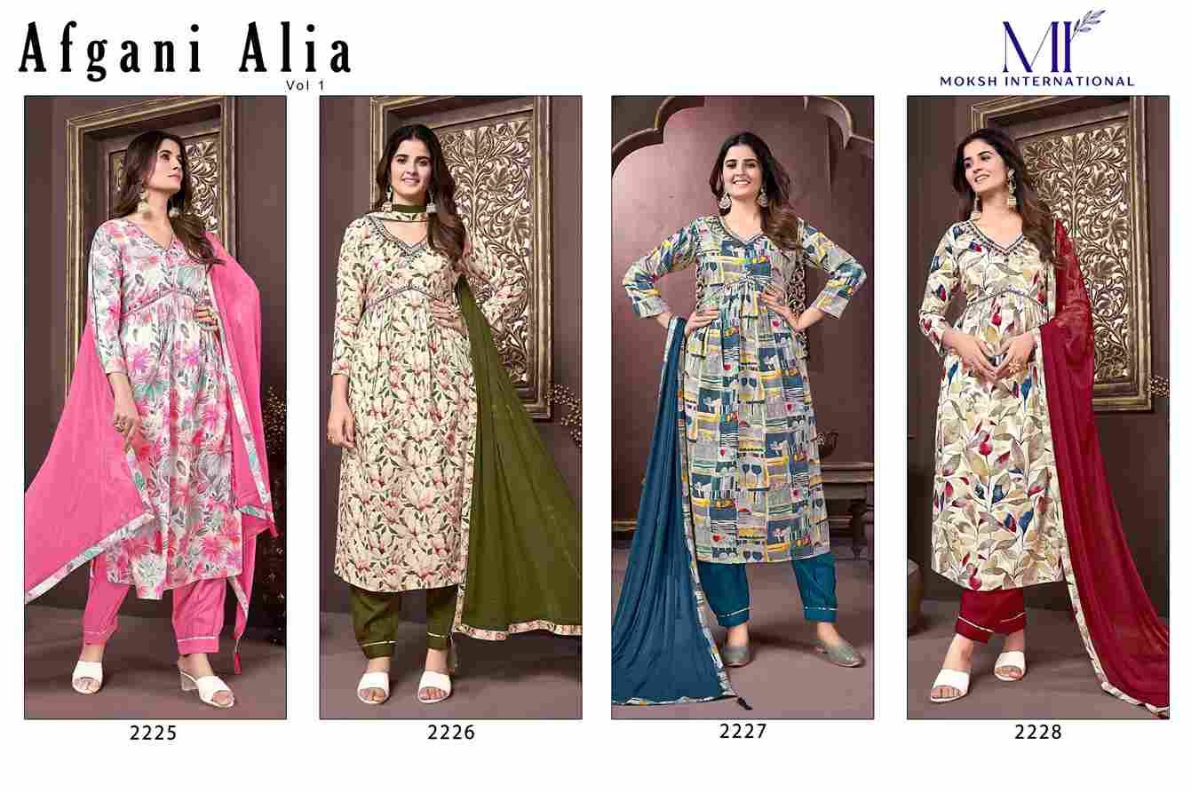 Afgani Alia Vol-1 By Moksh International 2225 To 2228 Series Beautiful Suits Colorful Stylish Fancy Casual Wear & Ethnic Wear Premium Rayon Dresses At Wholesale Price