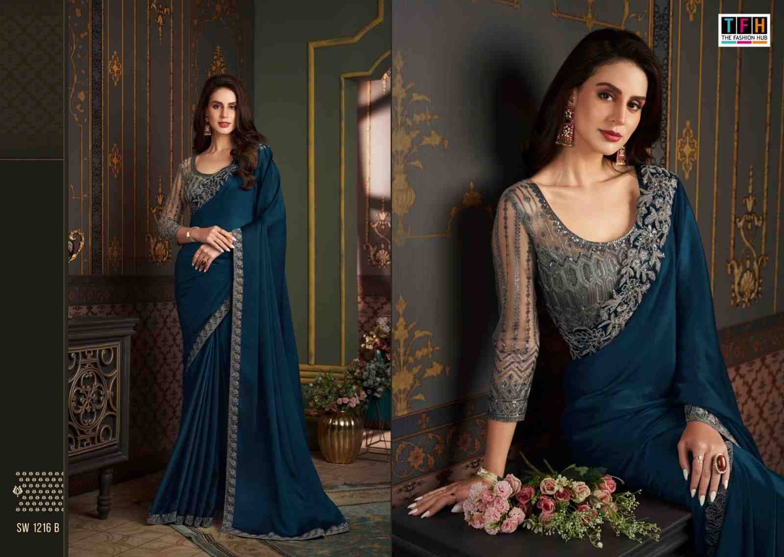 Sandalwood 1216 Colours By TFH 1216-A To 1216-F Series Indian Traditional Wear Collection Beautiful Stylish Fancy Colorful Party Wear & Occasional Wear Satin Silk Sarees At Wholesale Price