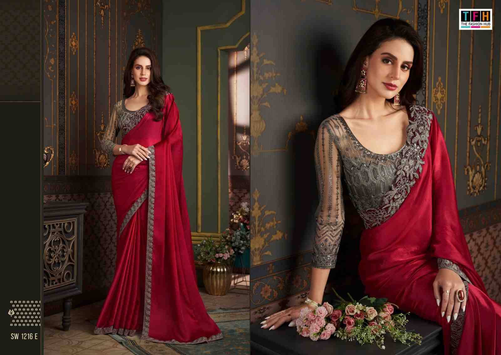 Sandalwood 1216 Colours By TFH 1216-A To 1216-F Series Indian Traditional Wear Collection Beautiful Stylish Fancy Colorful Party Wear & Occasional Wear Satin Silk Sarees At Wholesale Price