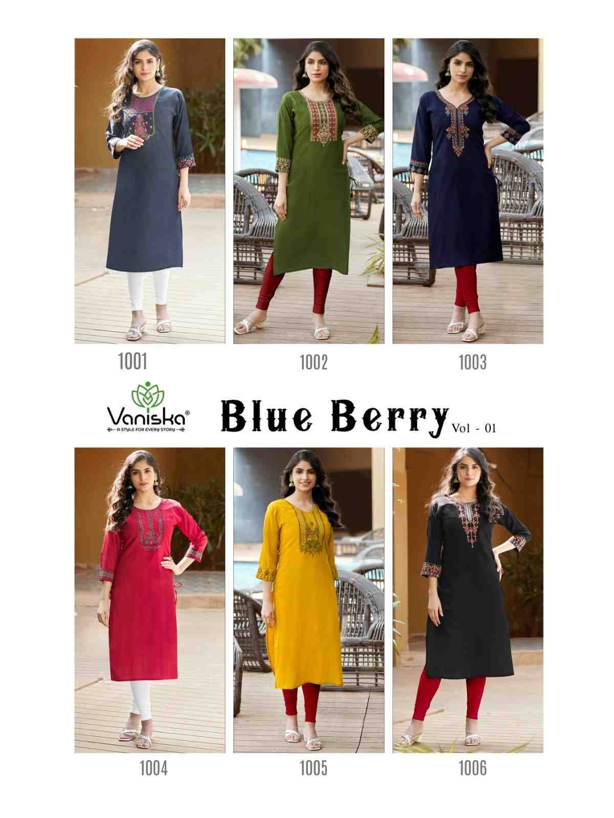Blue Berry Vol-1 By Vaniska 1001 To 1006 Series Designer Stylish Fancy Colorful Beautiful Party Wear & Ethnic Wear Collection Rayon Embroidered Kurtis At Wholesale Price