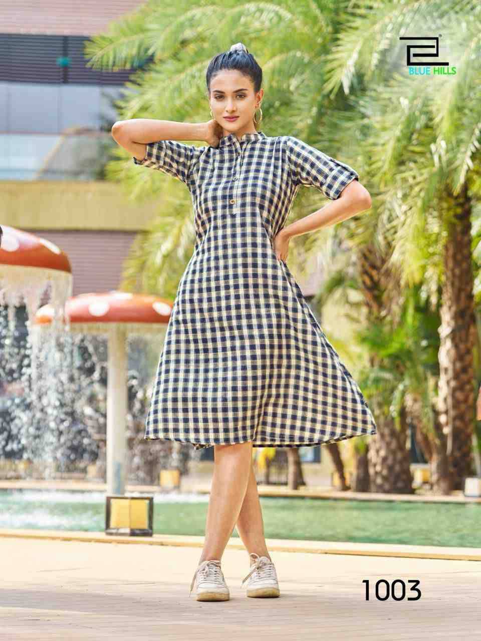 Checkers By Blue Hills 1001 To 1004 Series Designer Stylish Fancy Colorful Beautiful Party Wear & Ethnic Wear Collection Cotton Print Kurtis At Wholesale Price
