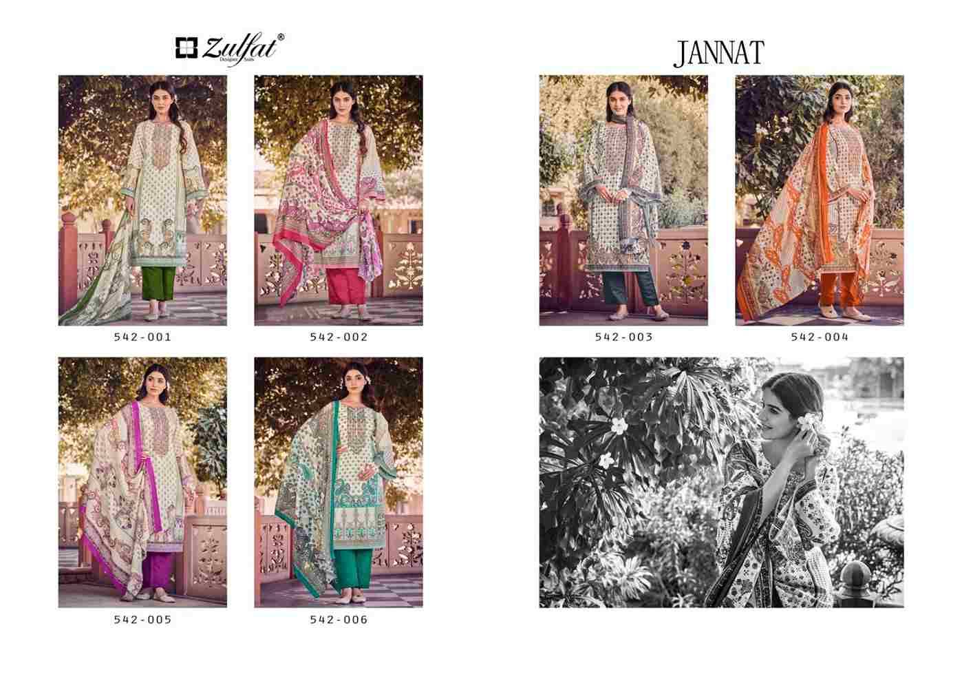 Jannat By Zulfat 542-001 To 542-006 Series Beautiful Festive Suits Stylish Fancy Colorful Casual Wear & Ethnic Wear Pure Cotton Print Dresses At Wholesale Price