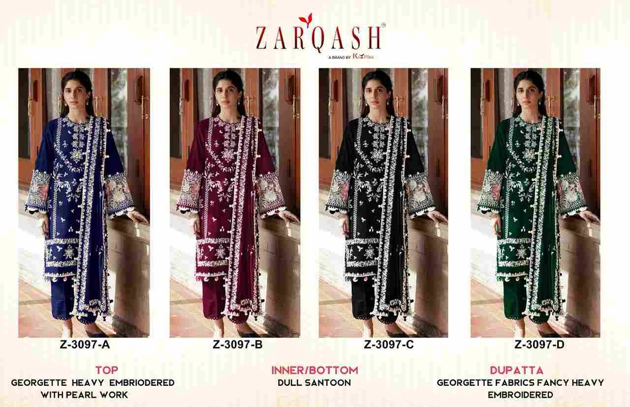 Zarqash Hit Design 3097 Colours By Zarqash 3097-A To 3097-D Series Beautiful Pakistani Suits Stylish Fancy Colorful Party Wear & Occasional Wear Organza Embroidered Dresses At Wholesale Price