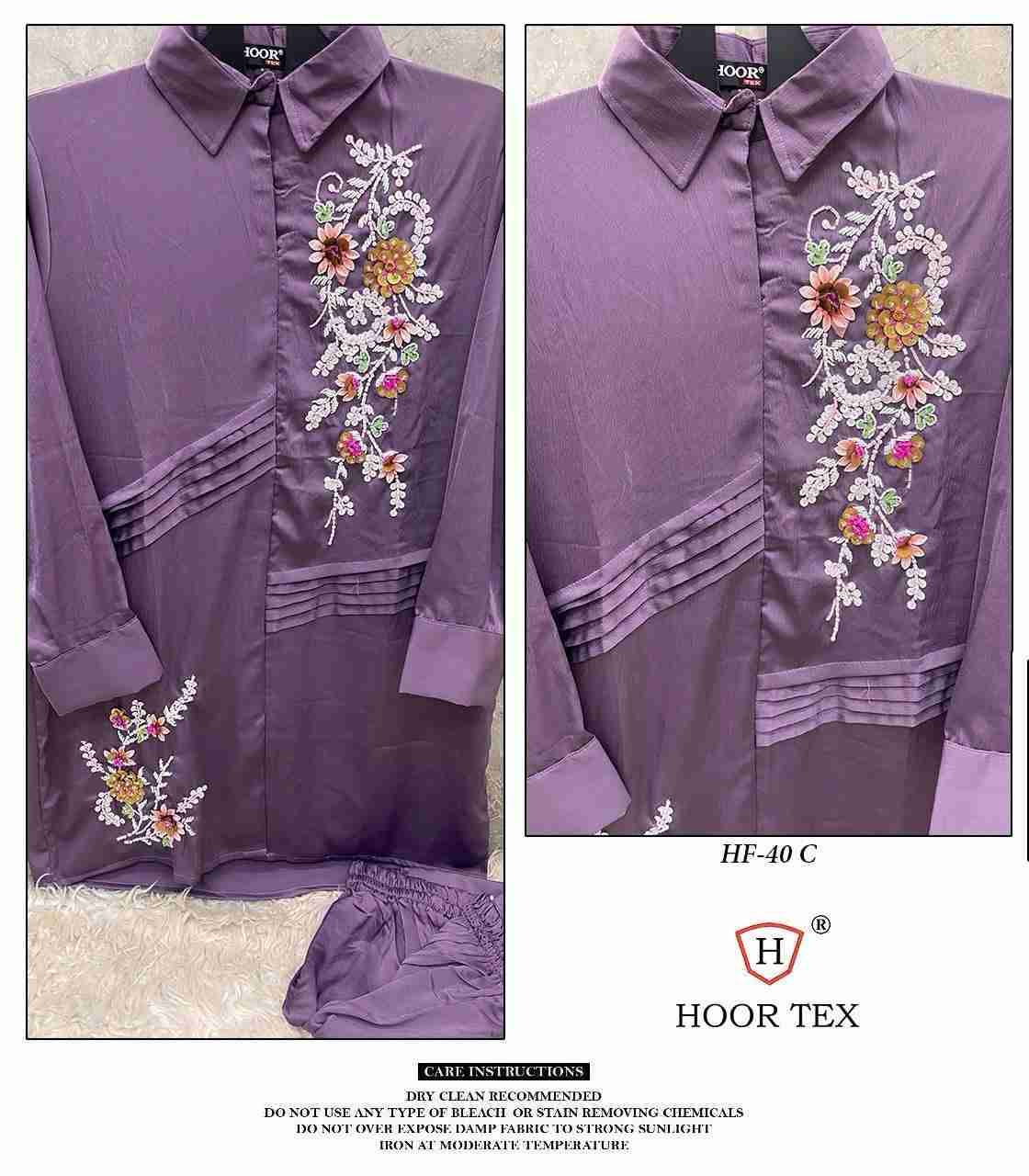 Hoor Tex Hit Design HF-40 Colours By Hoor Tex HF-40-A To HF-40-D Series Pakistani Suits Beautiful Fancy Colorful Stylish Party Wear & Occasional Wear Satin Dresses At Wholesale Price