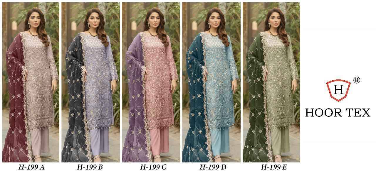 Hoor Tex Hit Design H-199 Colours By Hoor Tex H-199-A To H-199-E Series Designer Festive Pakistani Suits Collection Beautiful Stylish Fancy Colorful Party Wear & Occasional Wear Heavy Georgette Embroidered Dresses At Wholesale Price