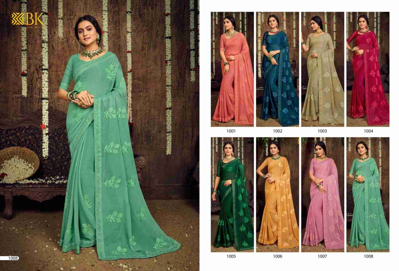 Montex By BK Silk Mills 1001 To 1008 Series Indian Traditional Wear Collection Beautiful Stylish Fancy Colorful Party Wear & Occasional Wear Chiffon Sarees At Wholesale Price