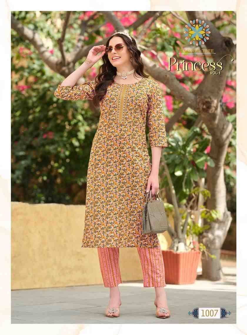 Princess Vol-1 By Passion Tree 1001 To 1008 Series Designer Stylish Fancy Colorful Beautiful Party Wear & Ethnic Wear Collection Pure Cotton Print Kurtis With Bottom At Wholesale Price