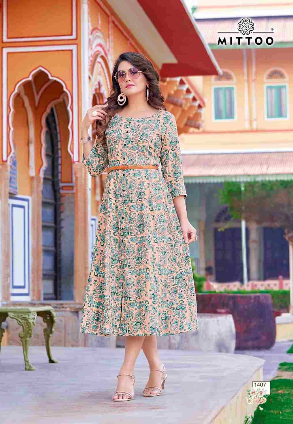 Belt Vol-15 By Mittoo 1407 To 1412 Series Designer Stylish Fancy Colorful Beautiful Party Wear & Ethnic Wear Collection Rayon Print Kurtis At Wholesale Price