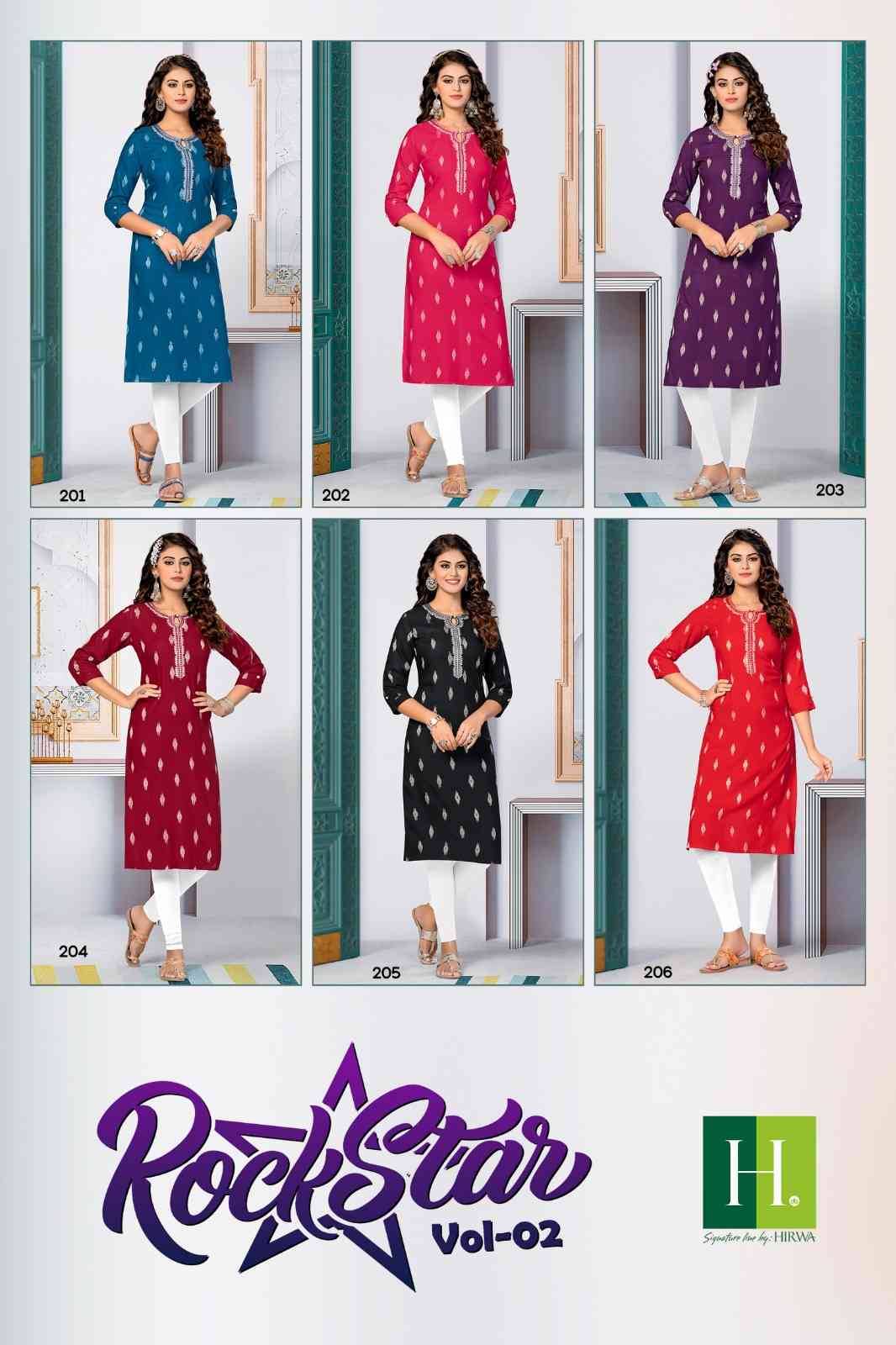 Rock Star Vol-2 By Hirwa 201 To 206 Series Designer Stylish Fancy Colorful Beautiful Party Wear & Ethnic Wear Collection Rayon Kurtis At Wholesale Price