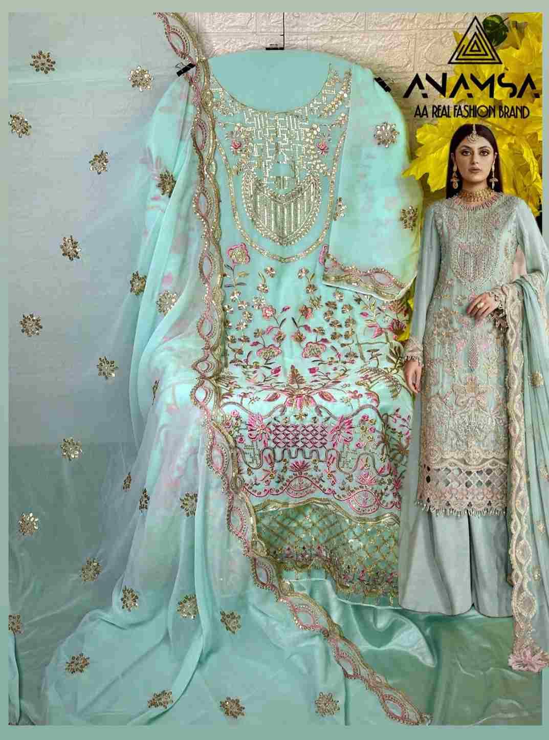 Anamsa Hit Design 422 By Fashid Wholesale Beautiful Pakistani Suits Colorful Stylish Fancy Casual Wear & Ethnic Wear Pure Faux Georgette Embroidered Dresses At Wholesale Price