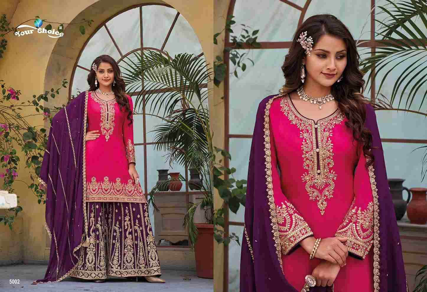 Siya By Your Choice 5001 To 5002 Series Beautiful Sharara Suits Colorful Stylish Fancy Casual Wear & Ethnic Wear Pure Chinnon Embroidered Dresses At Wholesale Price