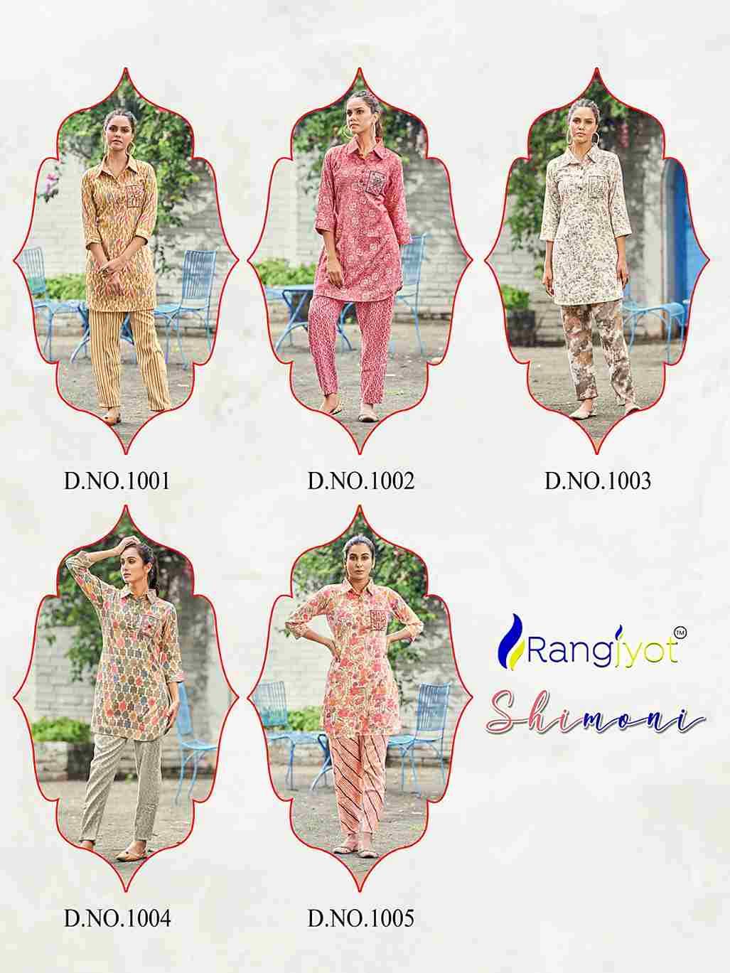 Shimoni By Rangjyot Fashion 1001 To 1005 Series Designer Stylish Fancy Colorful Beautiful Party Wear & Ethnic Wear Collection Capsule Print Tops With Bottom At Wholesale Price