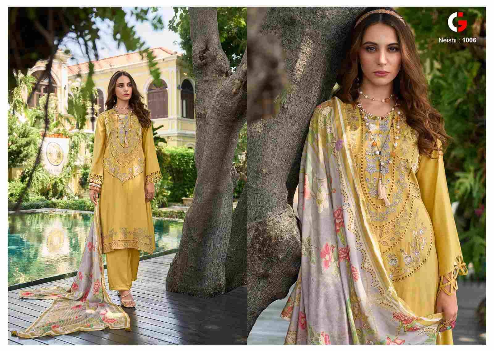 Neishi By Gull Jee 1001 To 1006 Series Beautiful Festive Suits Colorful Stylish Fancy Casual Wear & Ethnic Wear Pure Muslin Embroidered Dresses At Wholesale Price