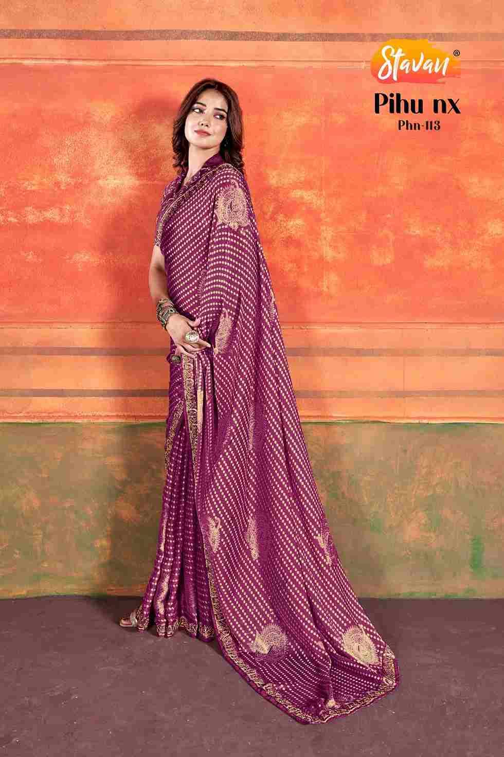 Pihu Nx By Stavan 111 To 116 Series Indian Traditional Wear Collection Beautiful Stylish Fancy Colorful Party Wear & Occasional Wear Pure Chiffon Sarees At Wholesale Price