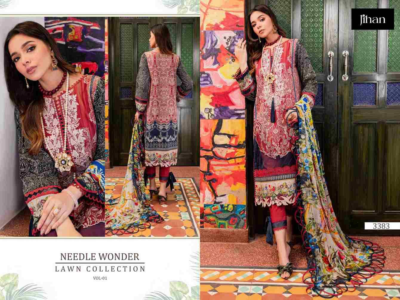 Needle Wonder Lawn Collection Vol-1 By Jihan 3381 To 3384 Series Designer Pakistani Suits Beautiful Fancy Stylish Colorful Party Wear & Occasional Wear Pure Cotton Print Dresses At Wholesale Price