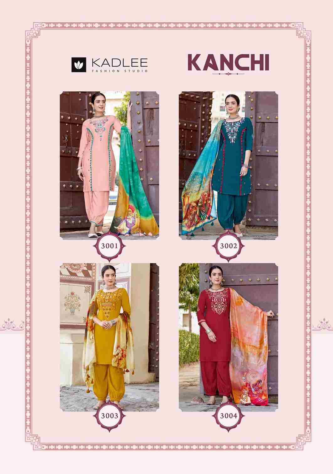 Kanchi By Kadlee 3001 To 3004 Series Beautiful Stylish Suits Fancy Colorful Casual Wear & Ethnic Wear & Ready To Wear Viscose With Work Dresses At Wholesale Price