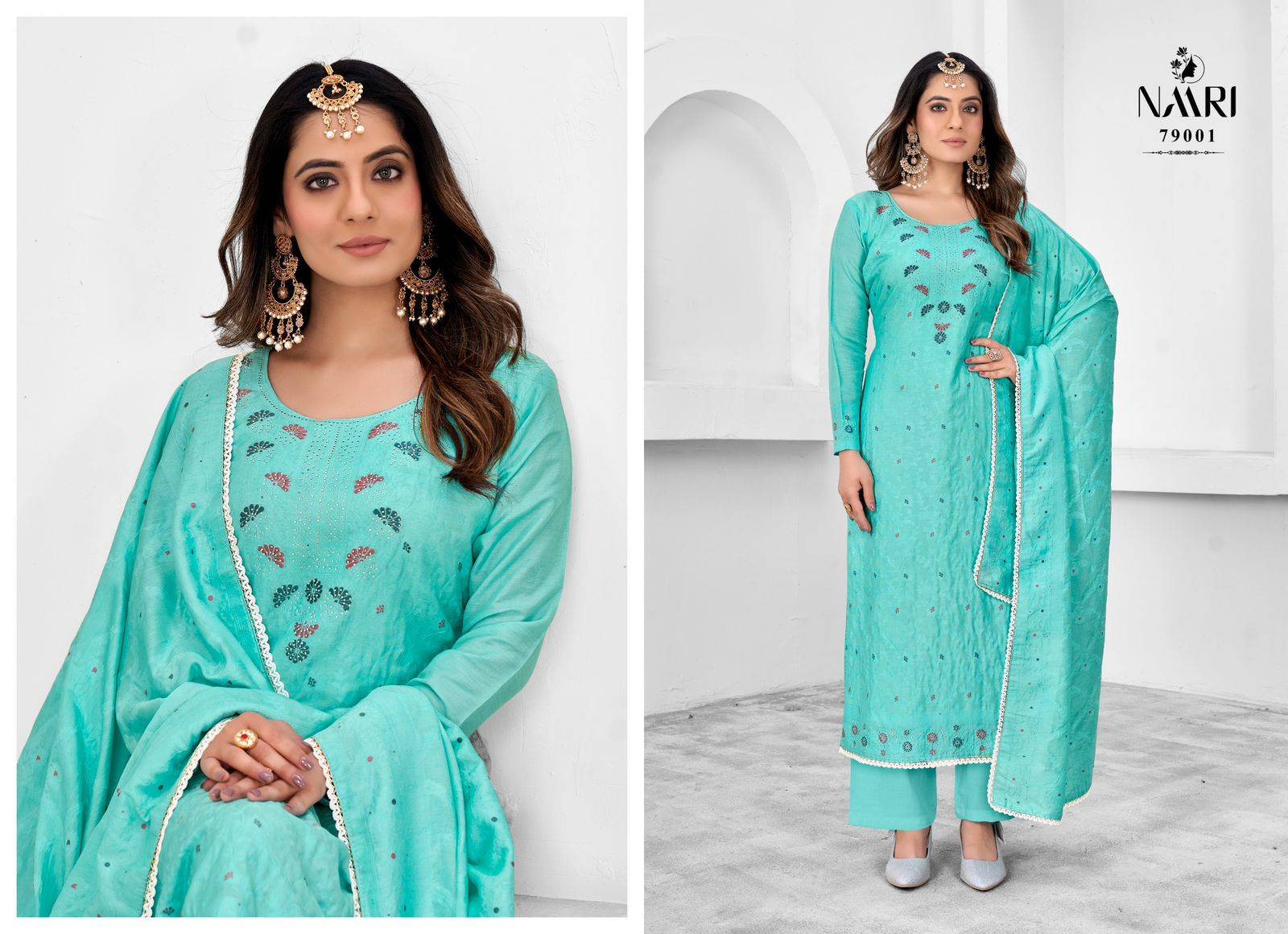 Elvin By Naari 79001 To 79004 Series Beautiful Stylish Suits Fancy Colorful Casual Wear & Ethnic Wear & Ready To Wear Viscose Muslin Jacquard Dresses At Wholesale Price