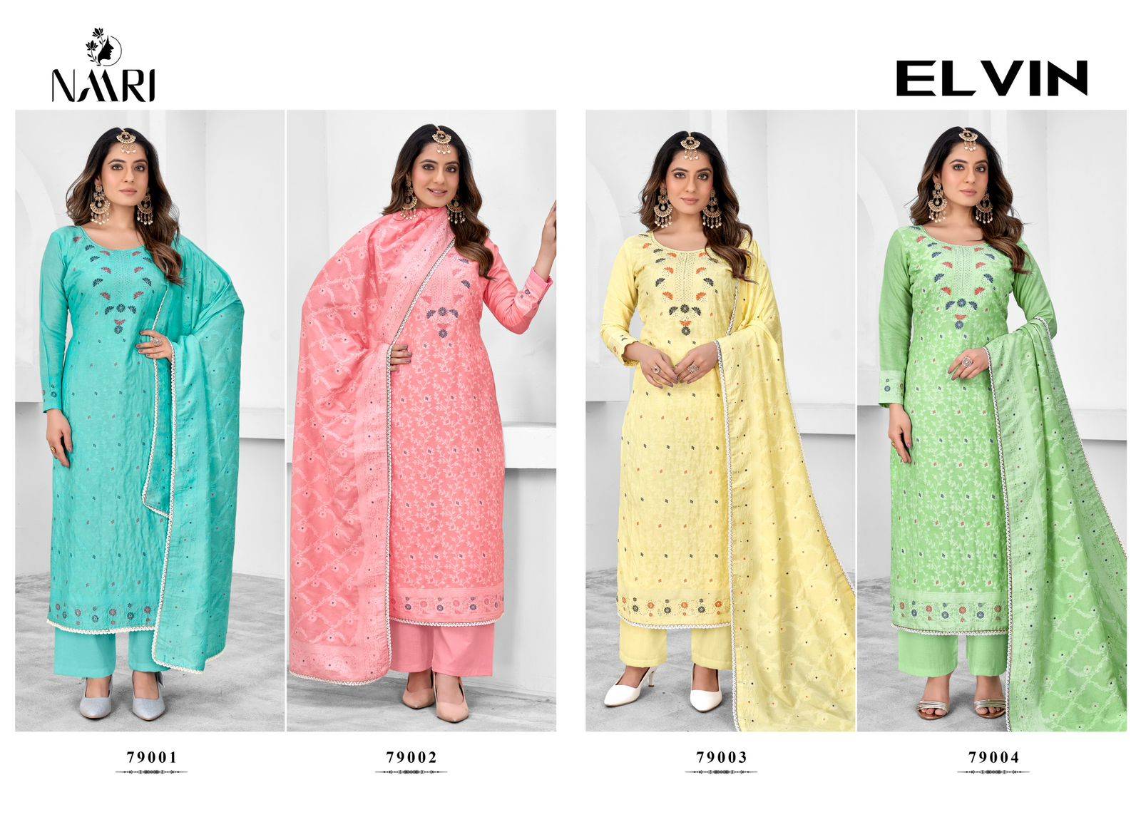 Elvin By Naari 79001 To 79004 Series Beautiful Stylish Suits Fancy Colorful Casual Wear & Ethnic Wear & Ready To Wear Viscose Muslin Jacquard Dresses At Wholesale Price