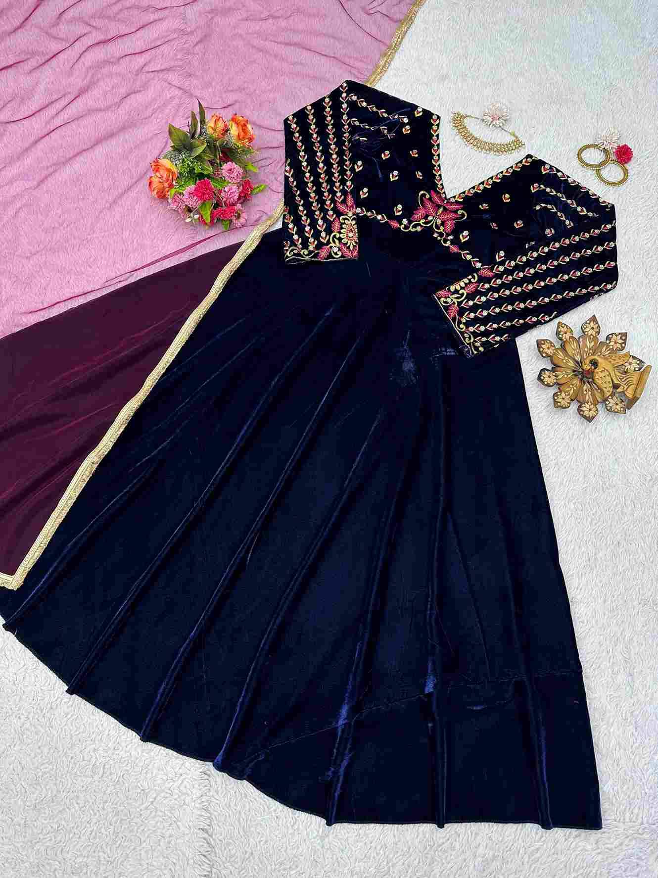 5626 By Fashid Wholesale Beautiful Stylish Fancy Colorful Casual Wear & Ethnic Wear Viscose Velvet Gowns With Dupatta At Wholesale Price