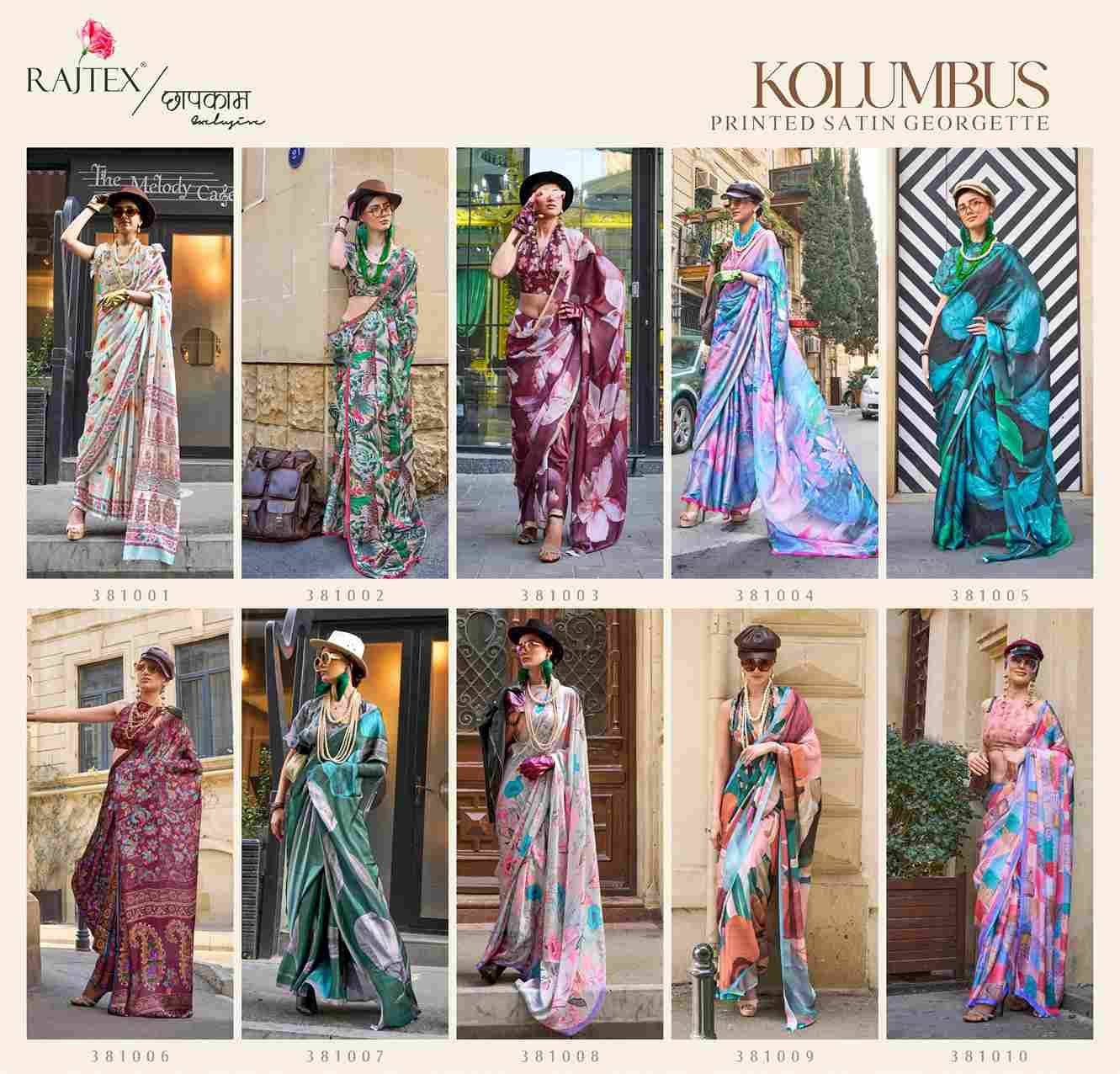 Kolumbus By Raj Tex 381001 To 381010 Series Indian Traditional Wear Collection Beautiful Stylish Fancy Colorful Party Wear & Occasional Wear Satin Georgette Sarees At Wholesale Price