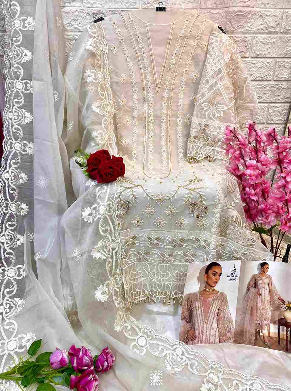 Alif Hit Design A-106 By Alif Fashion Pakistani Suits Collection Beautiful Stylish Fancy Colorful Party Wear & Occasional Wear Organza Embroidered Dresses At Wholesale Price