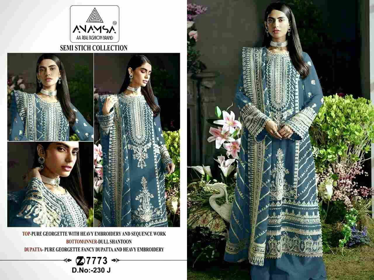Anamsa Hit Design 230 Colours Vol-3 By Fashid Wholesale 230-I To 230-L Series Beautiful Pakistani Suits Colorful Stylish Fancy Casual Wear & Ethnic Wear Pure Faux Georgette Embroidered Dresses At Wholesale Price