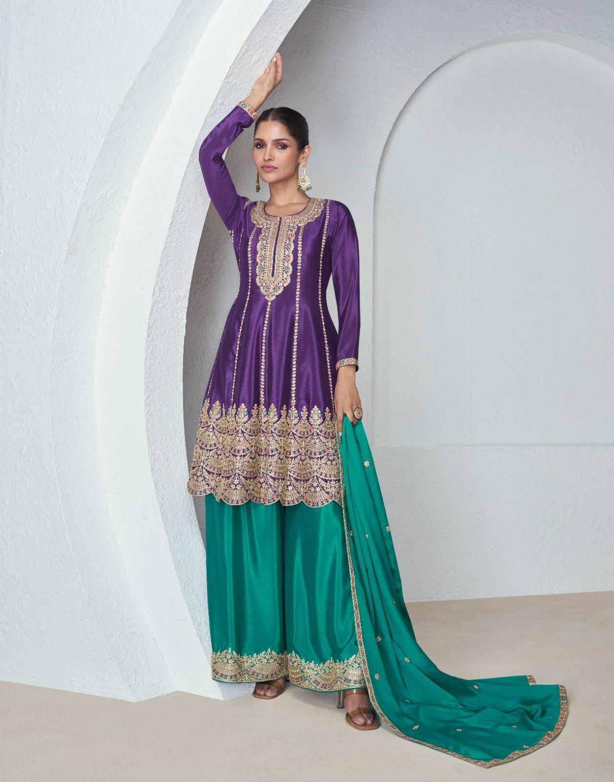 Noura By Aashirwad Creation 9932 To 9933 Series Festive Suits Beautiful Fancy Colorful Stylish Party Wear & Occasional Wear Chinnon Silk Embroidery Dresses At Wholesale Price