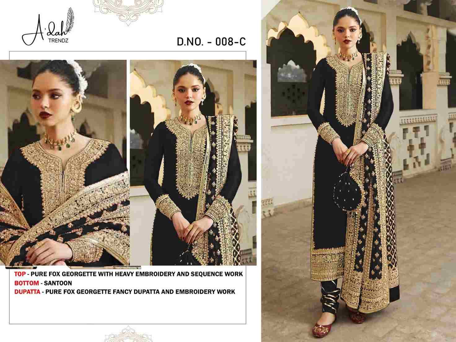 Adah Trendz 008 Colours By Adah Trendz 008-A To 008-D Series Designer Pakistani Suits Beautiful Stylish Fancy Colorful Party Wear & Occasional Wear Faux Georgette Dresses At Wholesale Price