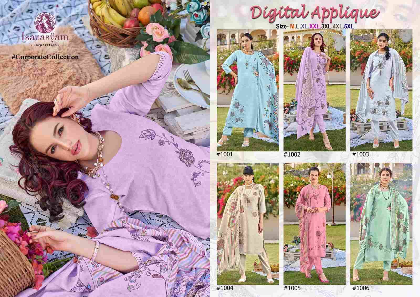 Digial Applique By Isavasyam 1001 To 1006 Series Beautiful Stylish Fancy Colorful Casual Wear & Ethnic Wear Collection Muslin Cotton Dresses At Wholesale Price