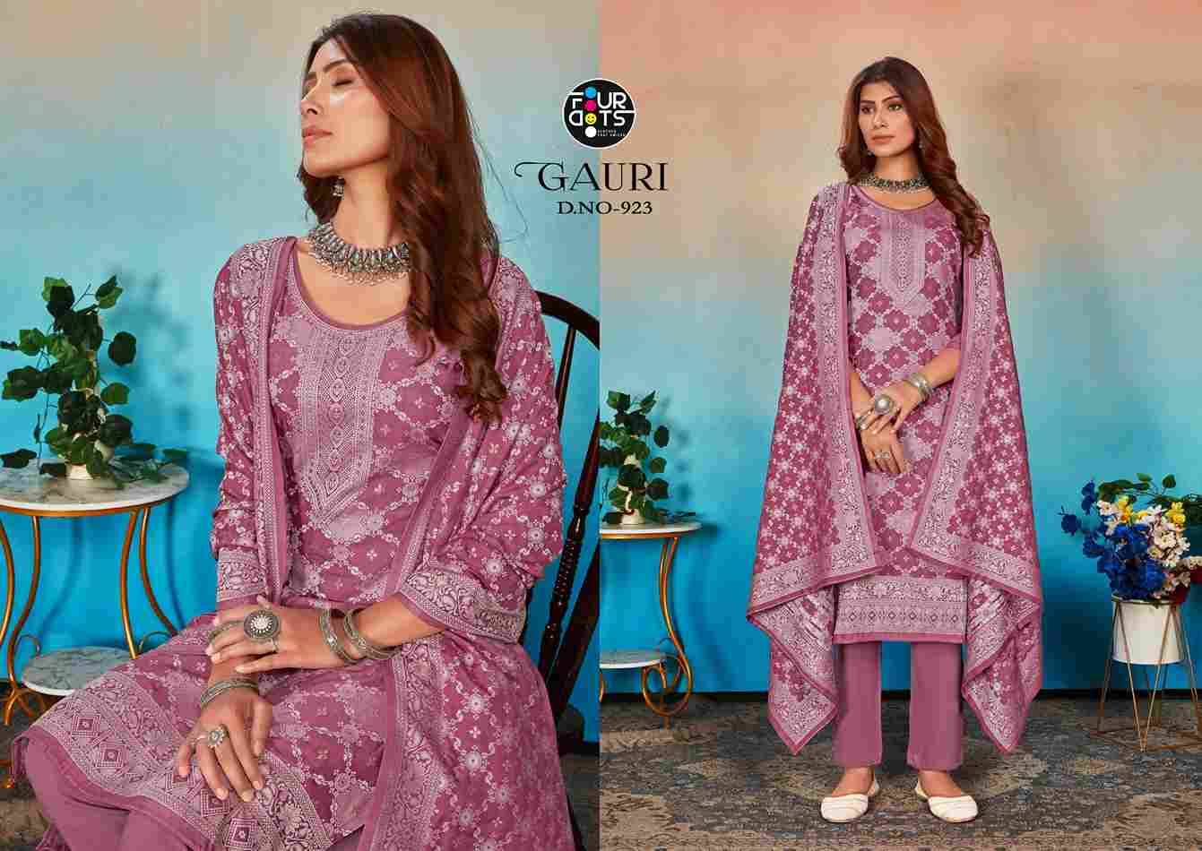 Gauri By Four Dots 921 To 924 Series Beautiful Stylish Fancy Colorful Casual Wear & Ethnic Wear Collection Muslin Jacquard With Work Dresses At Wholesale Price