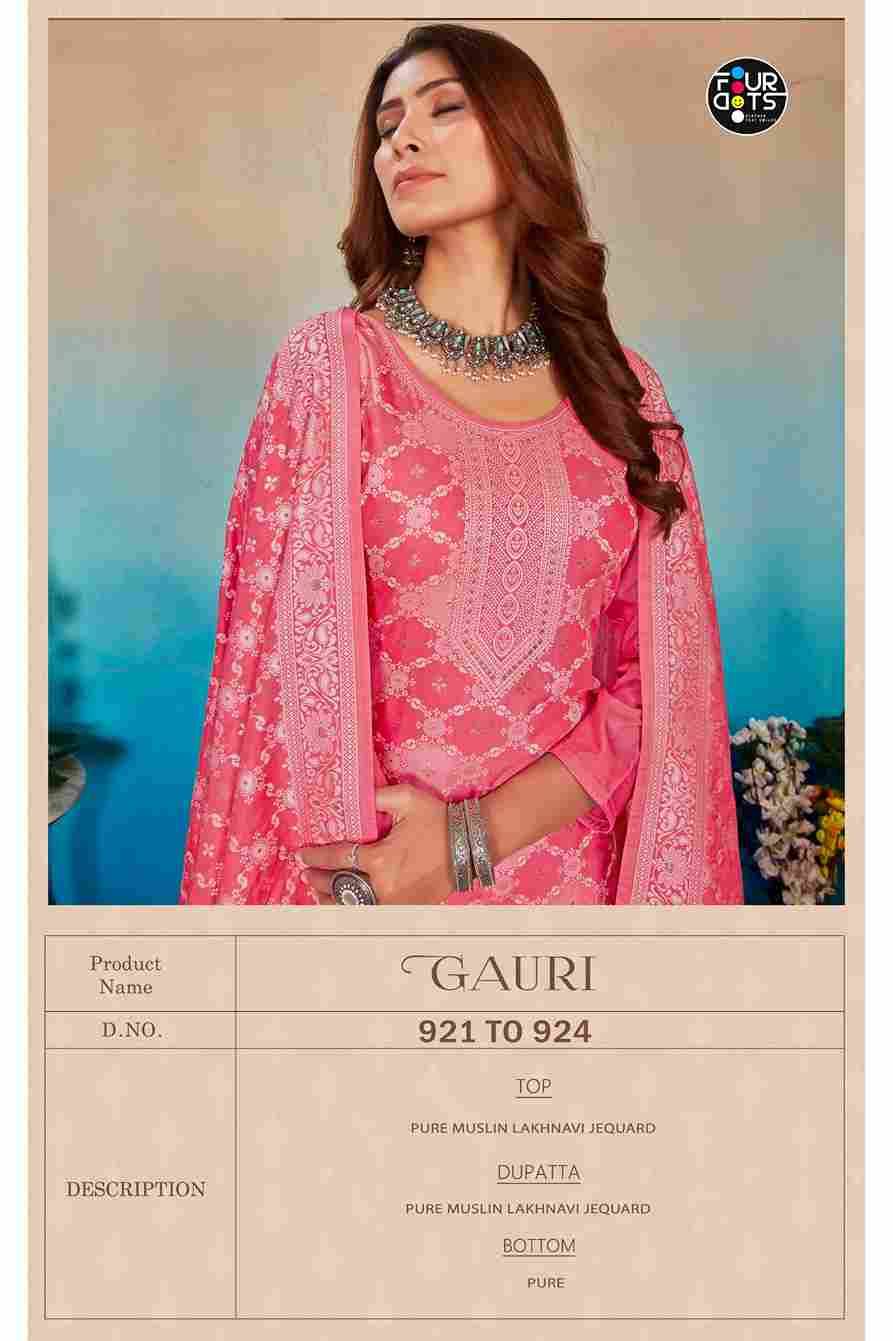 Gauri By Four Dots 921 To 924 Series Beautiful Stylish Fancy Colorful Casual Wear & Ethnic Wear Collection Muslin Jacquard With Work Dresses At Wholesale Price