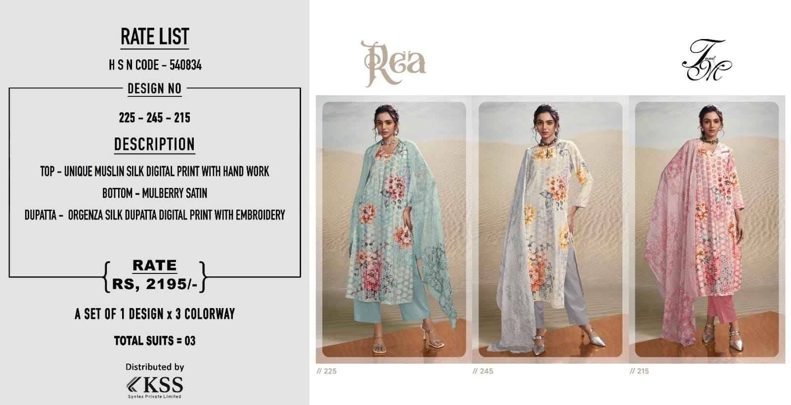 Rea By T And M Designer Studio Beautiful Festive Suits Colorful Stylish Fancy Casual Wear & Ethnic Wear Muslin Silk Print Dresses At Wholesale Price