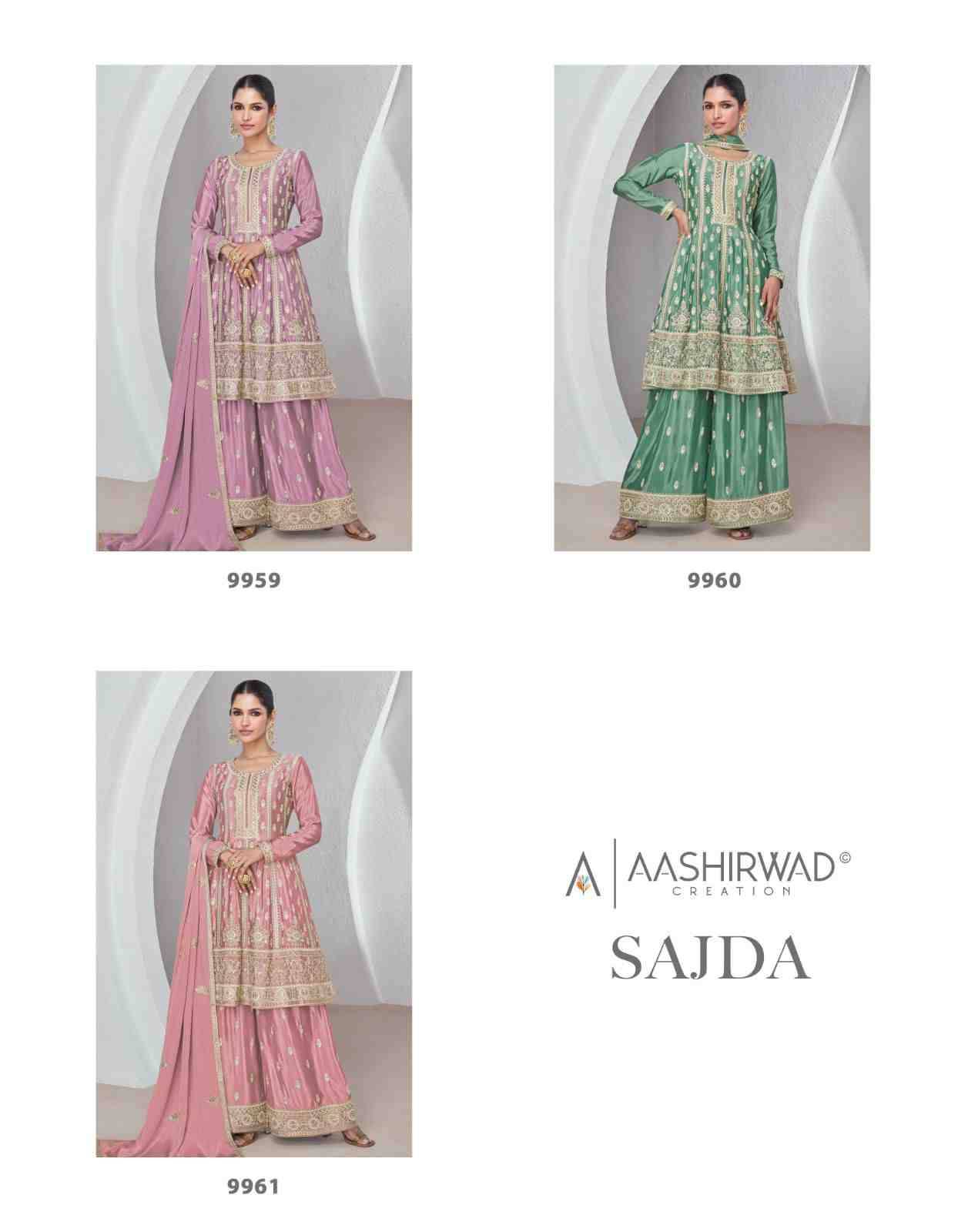 Sajda By Aashirwad Creation 9959 To 9961 Series Designer Festive Suits Collection Beautiful Stylish Fancy Colorful Party Wear & Occasional Wear Chinnon Silk Dresses At Wholesale Price