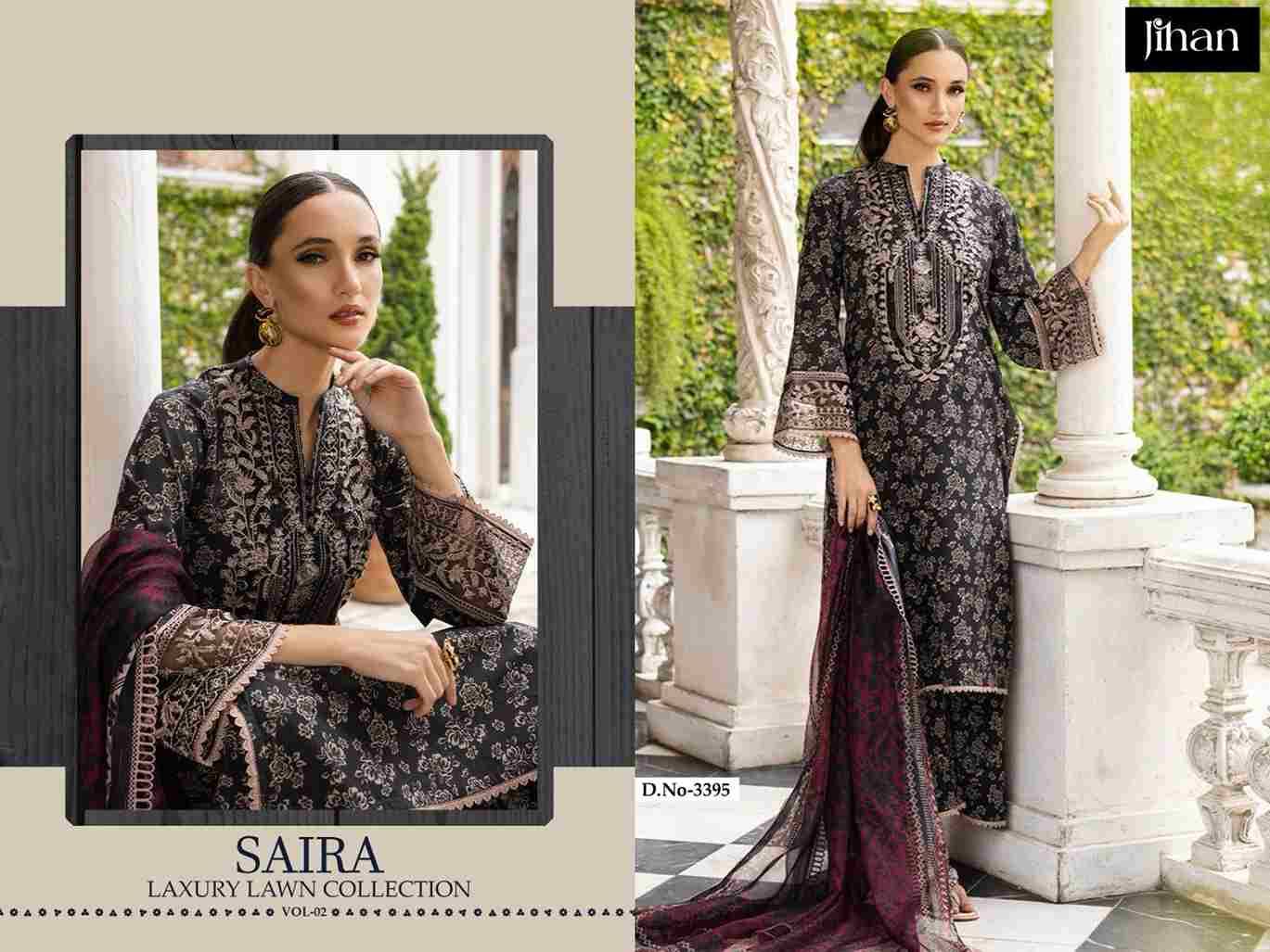 Saira Luxury Lawn Collection Vol-2 By Jihan 3393 To 3396 Series Designer Pakistani Suits Beautiful Stylish Fancy Colorful Party Wear & Occasional Wear Pure Cotton Lawn Dresses At Wholesale Price