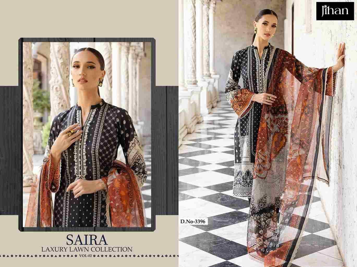 Saira Luxury Lawn Collection Vol-2 By Jihan 3393 To 3396 Series Designer Pakistani Suits Beautiful Stylish Fancy Colorful Party Wear & Occasional Wear Pure Cotton Lawn Dresses At Wholesale Price