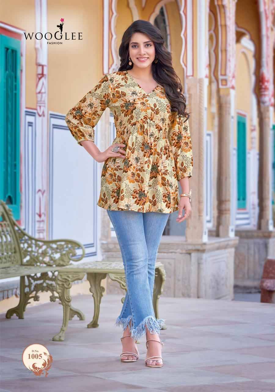 Yami By Wooglee 1001 To 1006 Series Designer Stylish Fancy Colorful Beautiful Party Wear & Ethnic Wear Collection Rayon Print Tops At Wholesale Price