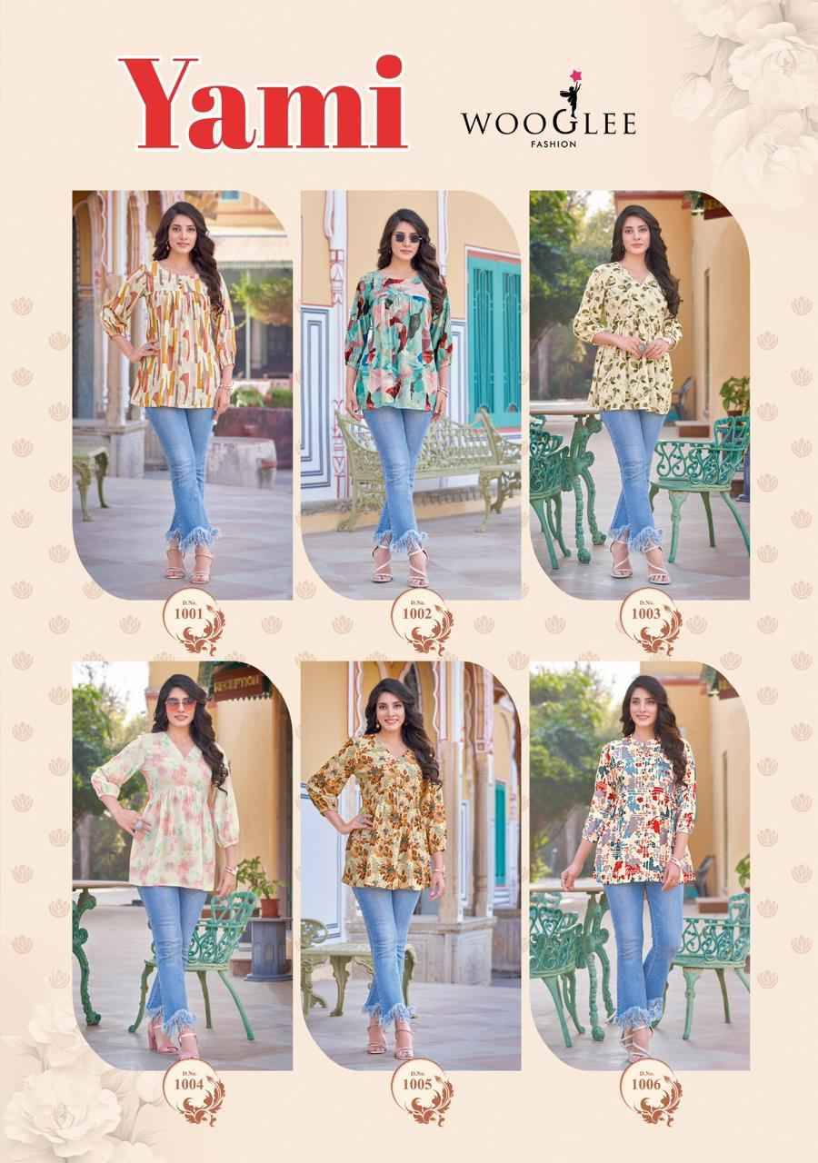 Yami By Wooglee 1001 To 1006 Series Designer Stylish Fancy Colorful Beautiful Party Wear & Ethnic Wear Collection Rayon Print Tops At Wholesale Price