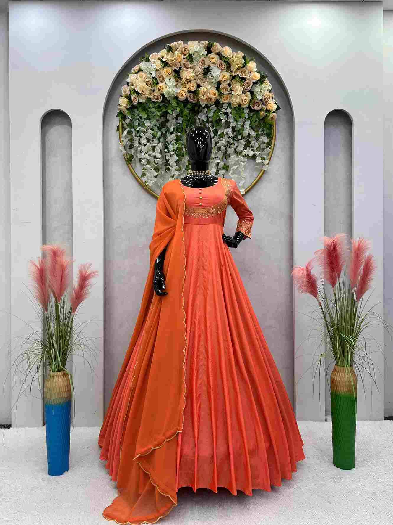 5688 By Fashid Wholesale Designer Stylish Fancy Colorful Beautiful Party Wear & Ethnic Wear Collection Tapeta Silk Gowns With Dupatta At Wholesale Price