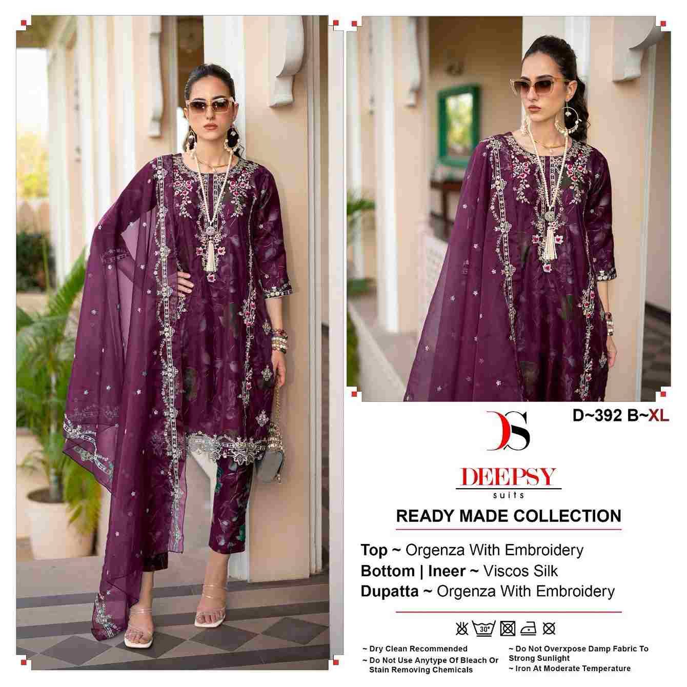 Deepsy Hit Design 392 Colours By Deepsy Suits 392-A To 392-B Series Designer Pakistani Suits Beautiful Stylish Fancy Colorful Party Wear & Occasional Wear Pure Organza Dresses At Wholesale Price