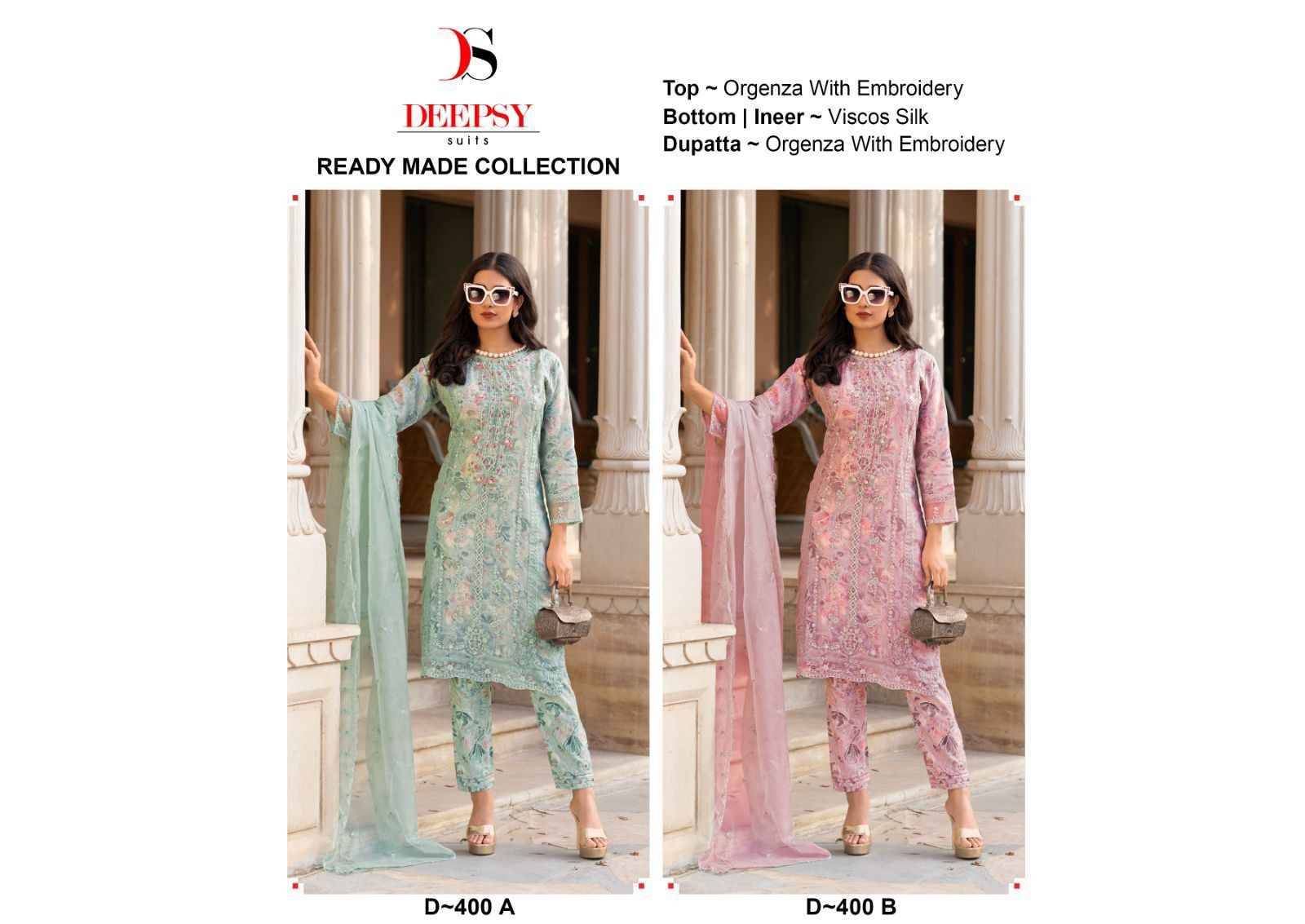 Deepsy Hit Design 400 Colours By Deepsy Suits 400-A To 400-B Series Designer Pakistani Suits Beautiful Stylish Fancy Colorful Party Wear & Occasional Wear Pure Organza Dresses At Wholesale Price
