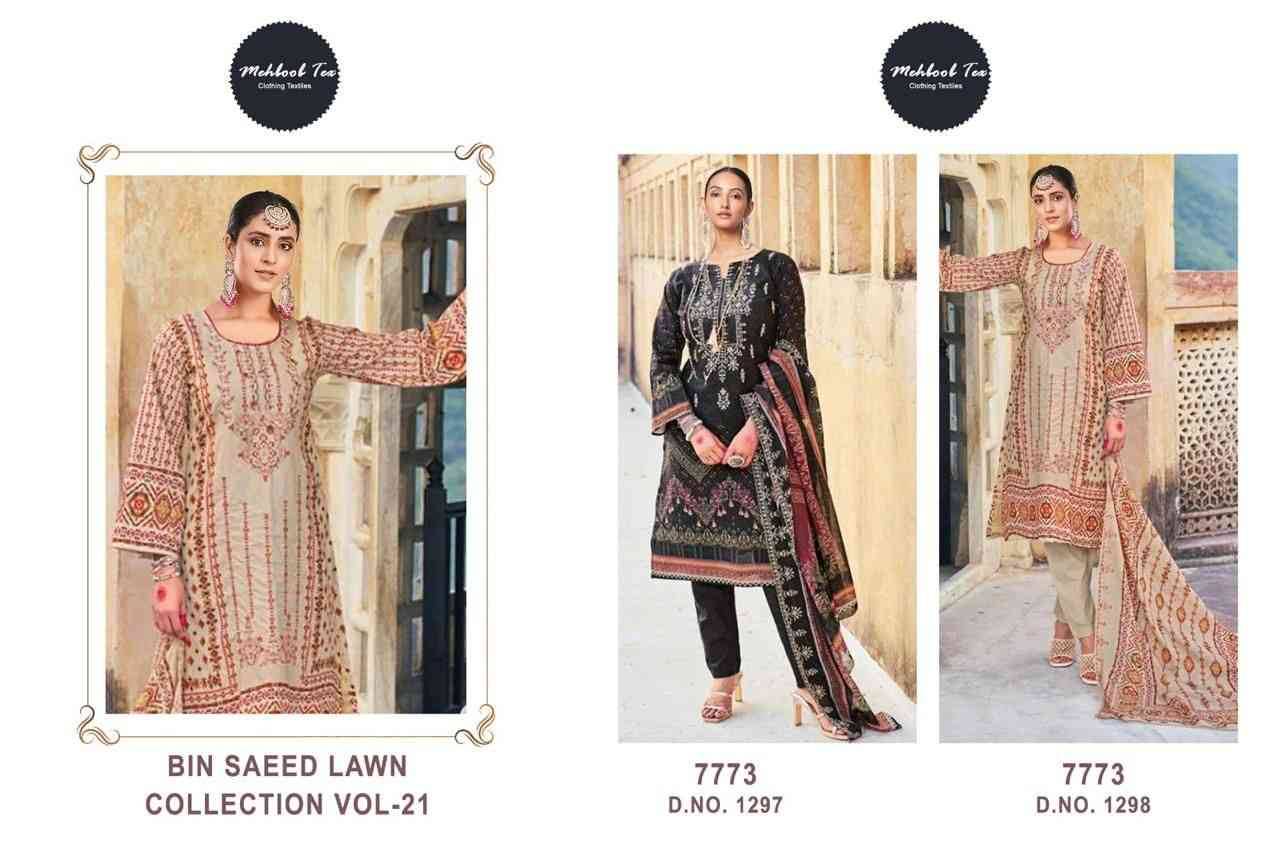 Bin Saeed Lawn Collection Vol-21 By Mehboob Tex 1297 To 1298 Series Beautiful Pakistani Suits Stylish Fancy Colorful Party Wear & Occasional Wear Cotton Embroidered Dresses At Wholesale Price
