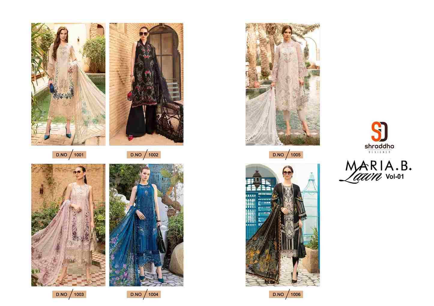Maria.B. Lawn Vol-1 By Shraddha Designer 1001 To 1006 Series Designer Pakistani Suits Beautiful Stylish Fancy Colorful Party Wear & Occasional Wear Pure Lawn Cotton Print Embroidered Dresses At Wholesale Price
