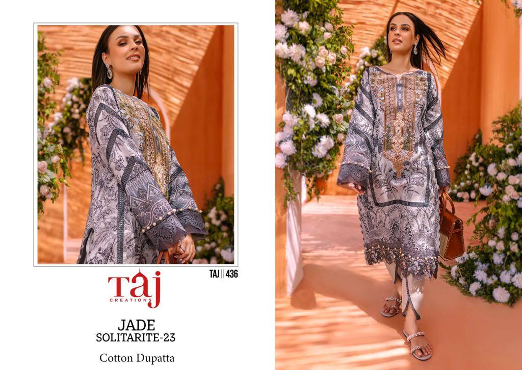 Jade Solitaire-23 By Taj Creation Beautiful Festive Suits Colorful Stylish Fancy Casual Wear & Ethnic Wear Pure Cotton Embroidered Dresses At Wholesale Price