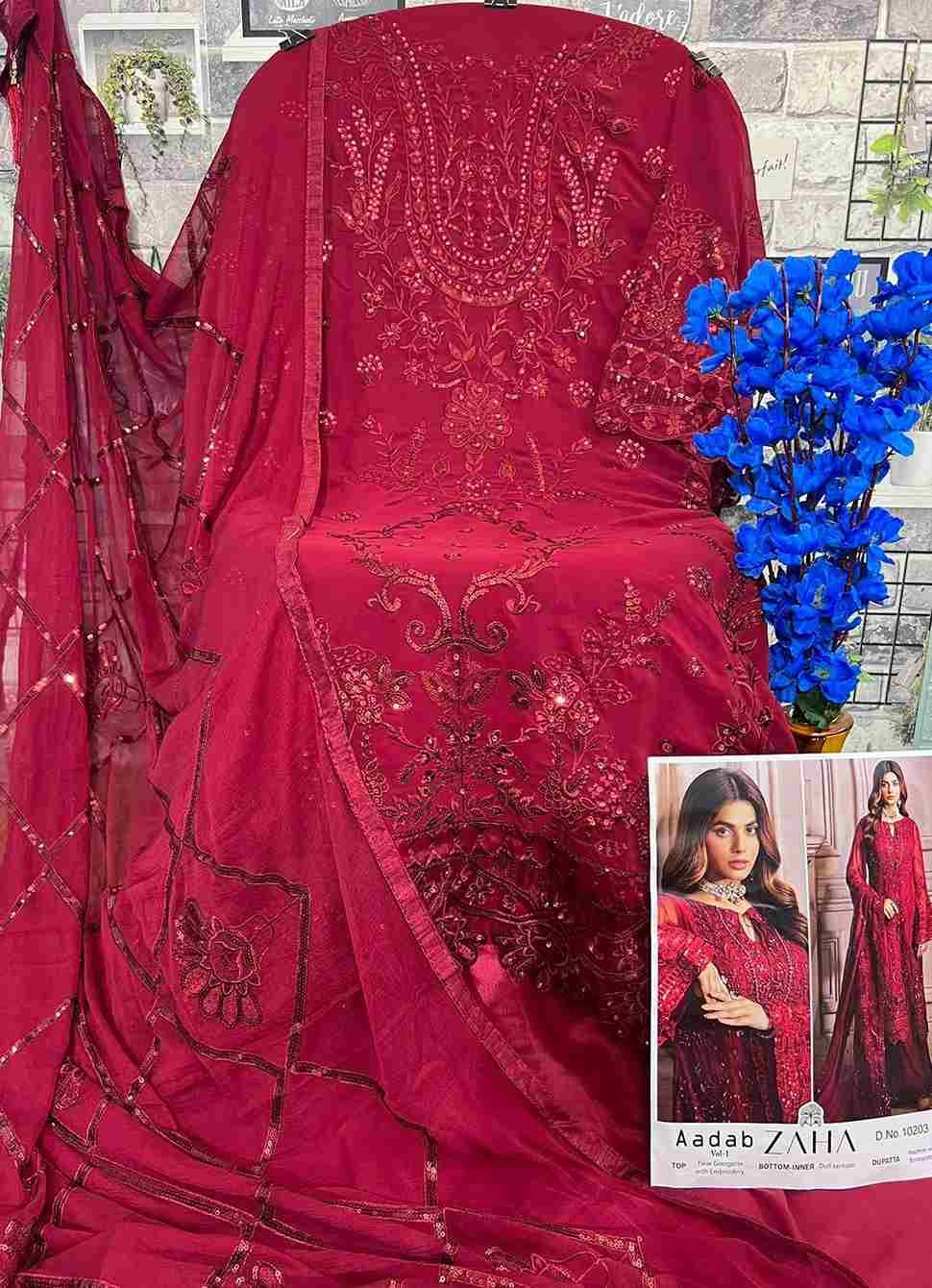 Zaha-10203 By Zaha Designer Pakistani Suits Beautiful Stylish Fancy Colorful Party Wear & Occasional Wear Faux Georgette Embroidered Dresses At Wholesale Price